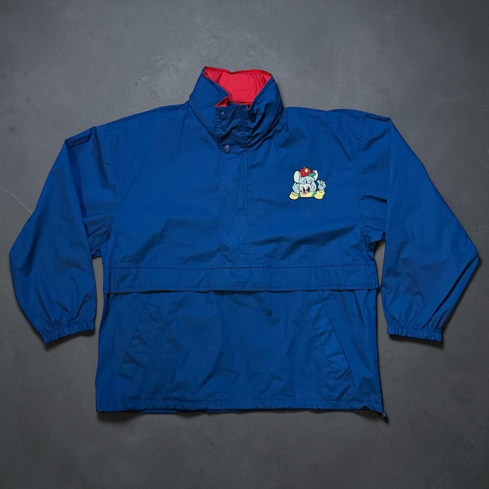 Vintage Chuck E. Cheese 80s Pullover Windbreaker Hooded Navy Embroidered Icon L